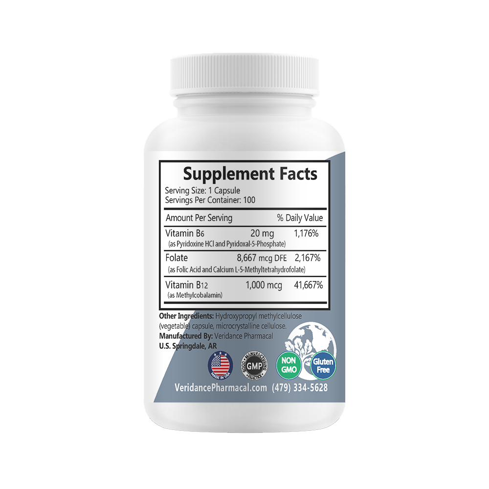 B6 Complex, Vitamins B6, B9 and B12, 100 soft vegetable capsules