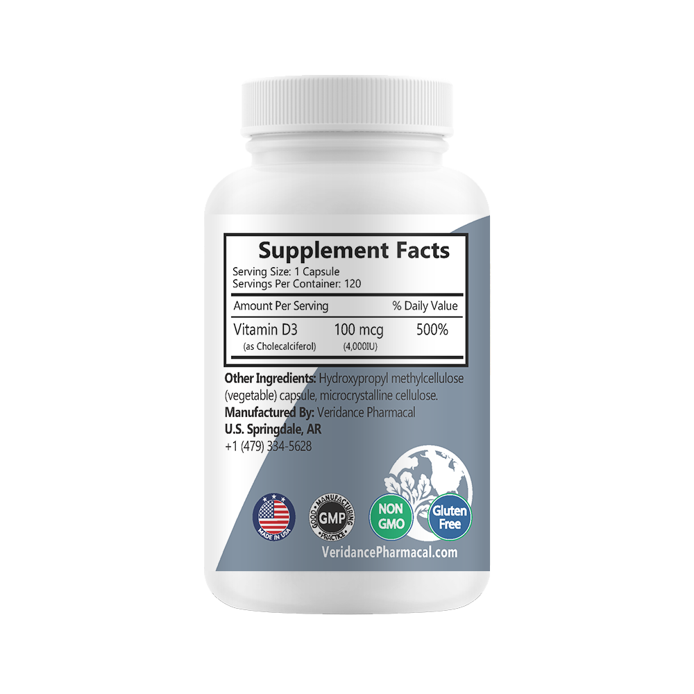 Vitamin D, 4,000 IU, 100 micrograms, 120 tiny soft vegetable capsules
