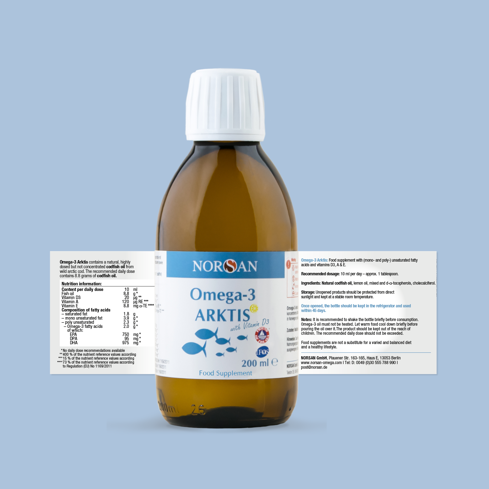 Norsan ARKTIS Cod Liver Oil, Omega-3 EPA 750 mg, DHA 975 mg, Natural Fish Oil, 200 mL
