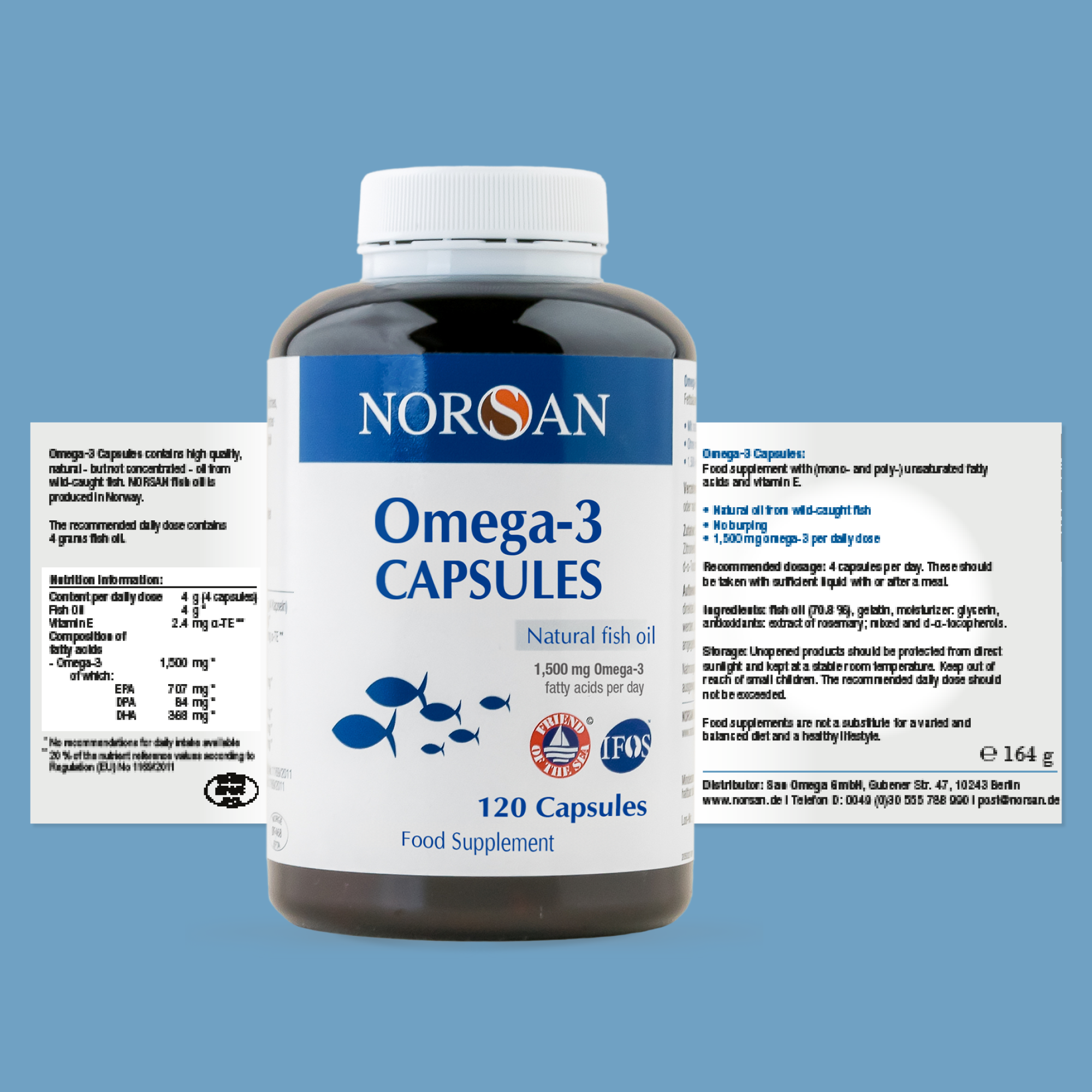Norsan Omega-3 Capsules, Natural Fish Oil, 120 capsules