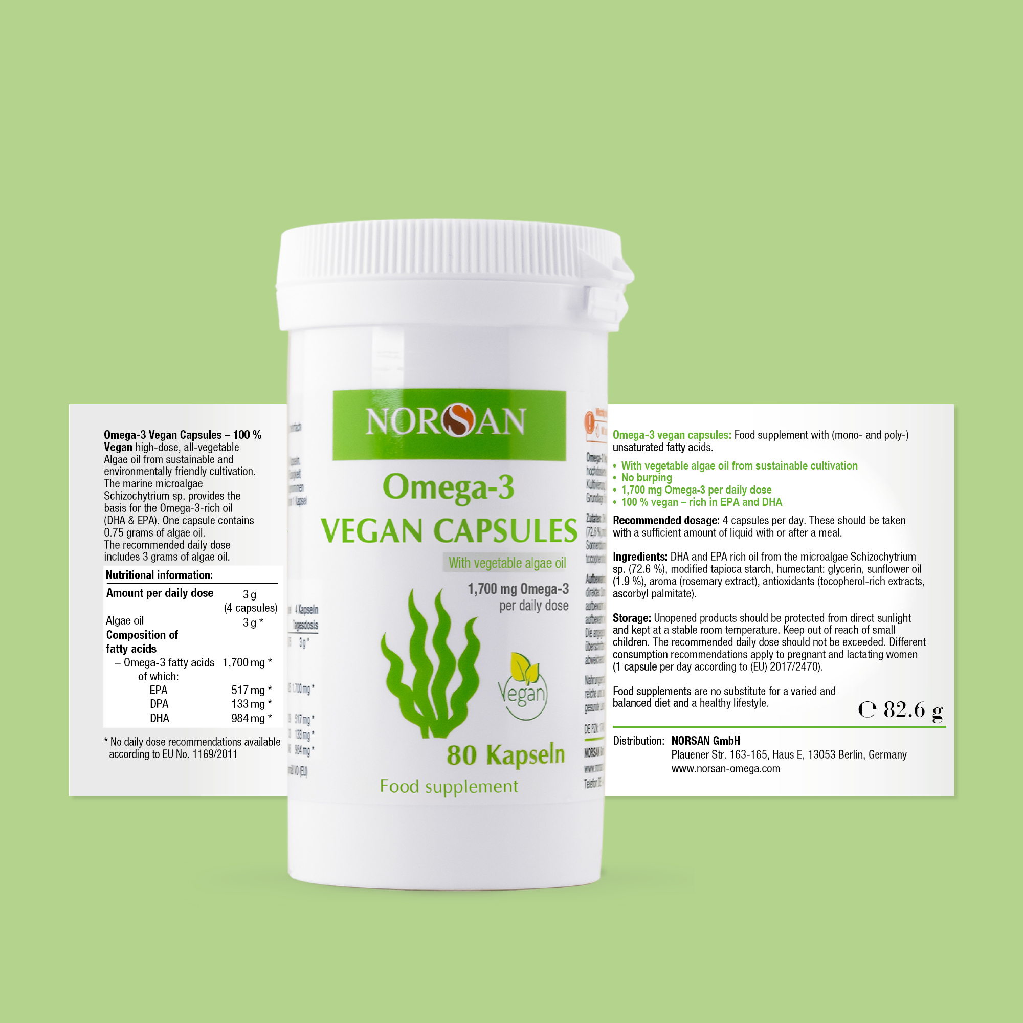 Norsan Omega-3 Vegan Capsules, Very High EPA-DHA, 80 Capsules