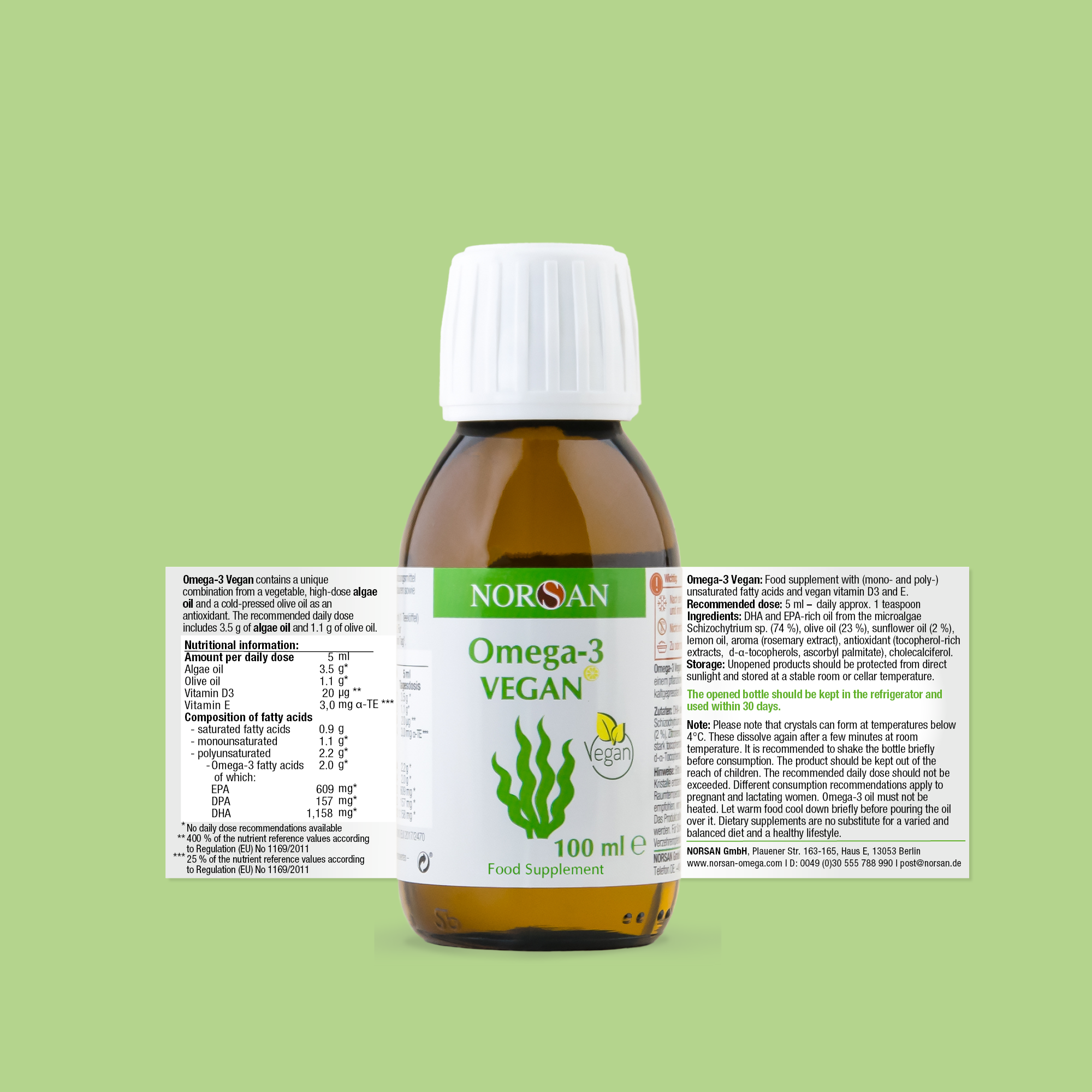 Norsan Omega-3 VEGAN Oil, 100mL (609 mg EPA + 1158 mg DHA)