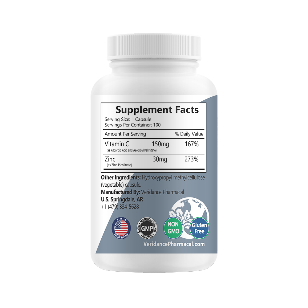 Zinc 30mg with Vitamin C, 100 soft vegetable capsules
